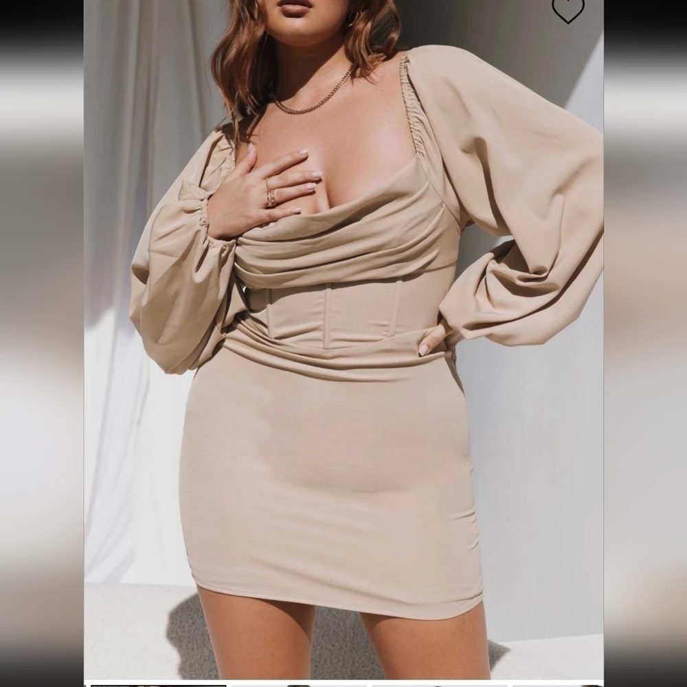 Princess Polly Lillie long Sleeveini dress color beige Size 10 New